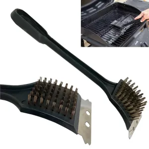 1 BBQ Grill Brush Scraper Barbeque Brass Steel Bristles Heavy Duty Long Handle