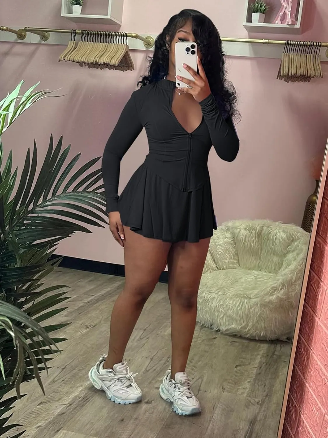 2 Piece Skirt Set for Women 2025 Long Sleeve Zipper Up Jacket and Pleated Mini Dress Short Sets Tracksuit