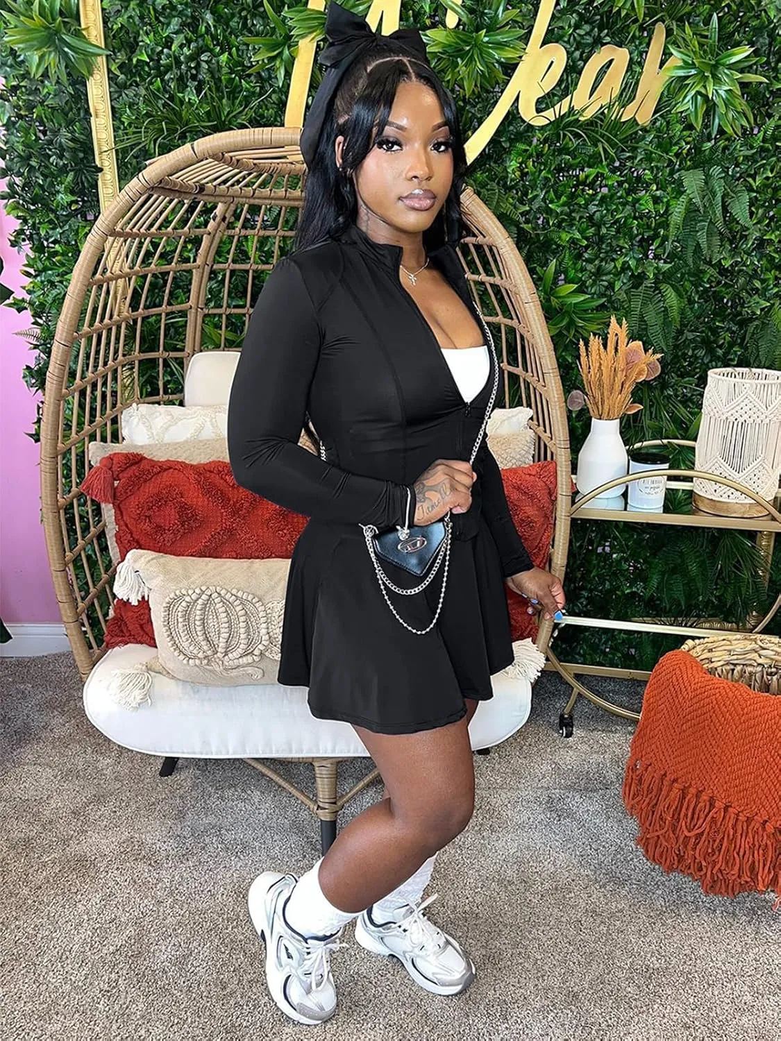 2 Piece Skirt Set for Women 2025 Long Sleeve Zipper Up Jacket and Pleated Mini Dress Short Sets Tracksuit