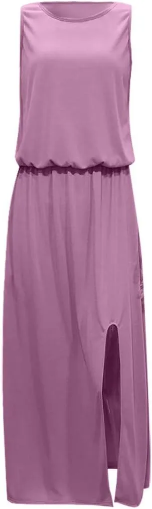 2024 Women Summer Dresses Sleeveless Casual Loose Midi Tank Dress Hide Belly Blouson Knee Length Sundress with Pockets
