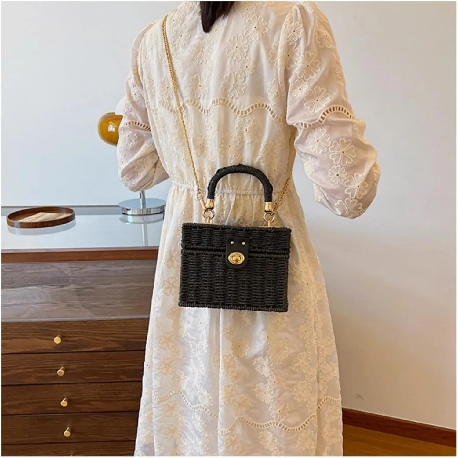 2025 Woven Crossbody Handbag Casual Tote Bag Square Box Paper Rope Beach Vacation Travel Bag Top Handle