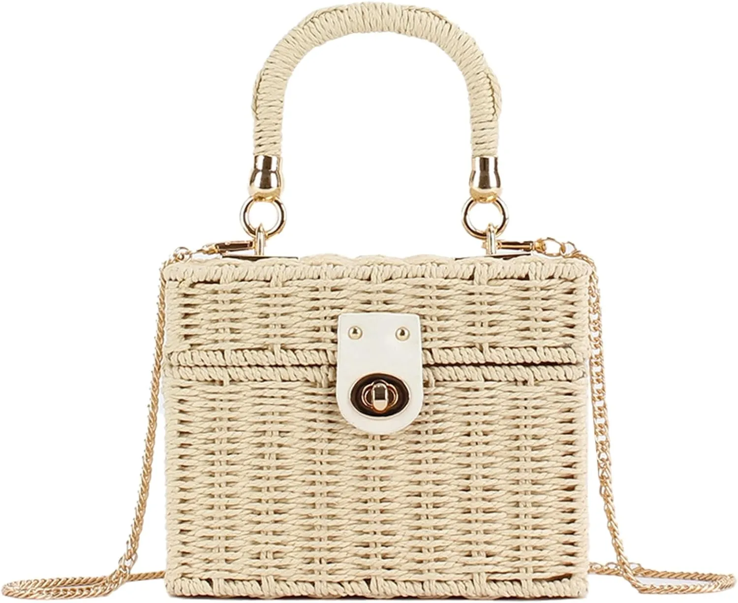 2025 Woven Crossbody Handbag Casual Tote Bag Square Box Paper Rope Beach Vacation Travel Bag Top Handle