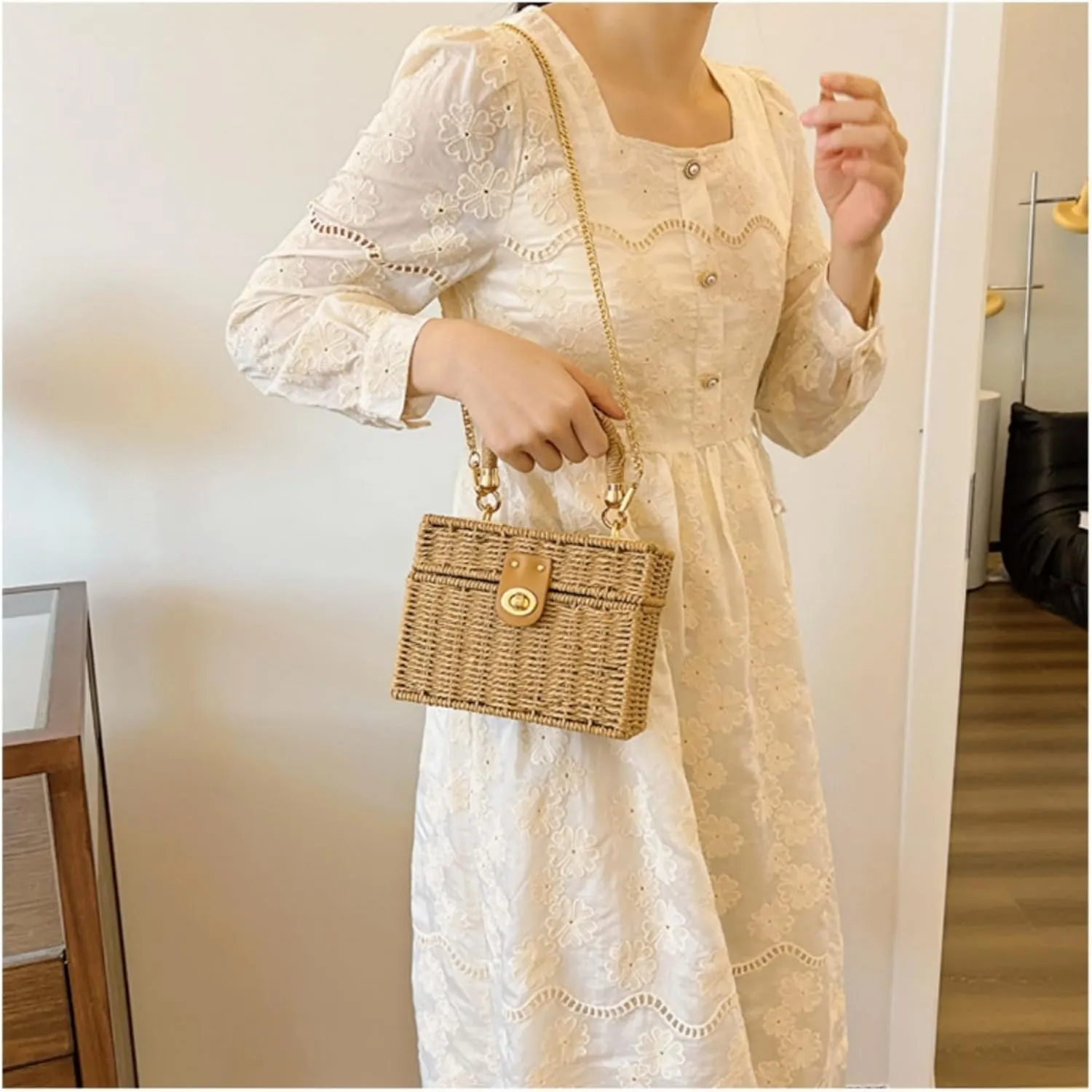 2025 Woven Crossbody Handbag Casual Tote Bag Square Box Paper Rope Beach Vacation Travel Bag Top Handle