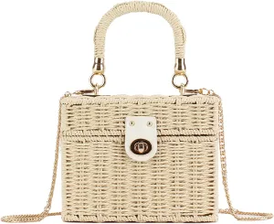 2025 Woven Crossbody Handbag Casual Tote Bag Square Box Paper Rope Beach Vacation Travel Bag Top Handle