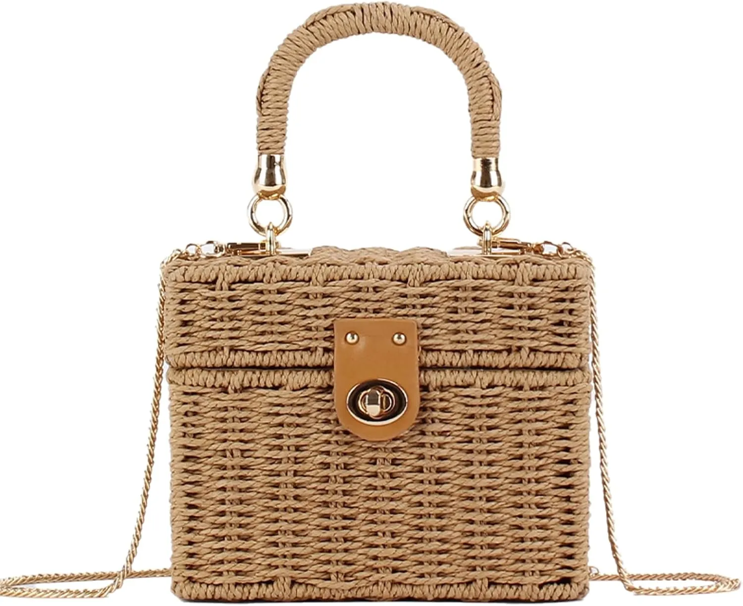 2025 Woven Crossbody Handbag Casual Tote Bag Square Box Paper Rope Beach Vacation Travel Bag Top Handle
