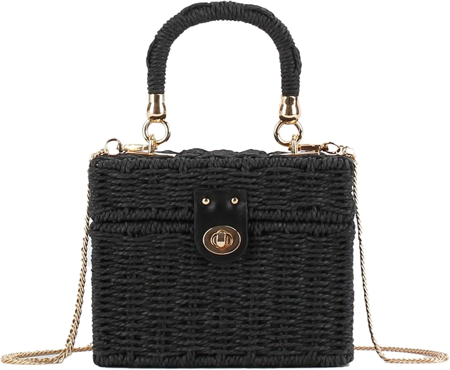 2025 Woven Crossbody Handbag Casual Tote Bag Square Box Paper Rope Beach Vacation Travel Bag Top Handle