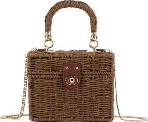 2025 Woven Crossbody Handbag Casual Tote Bag Square Box Paper Rope Beach Vacation Travel Bag Top Handle