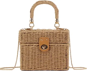 2025 Woven Crossbody Handbag Casual Tote Bag Square Box Paper Rope Beach Vacation Travel Bag Top Handle