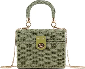 2025 Woven Crossbody Handbag Casual Tote Bag Square Box Paper Rope Beach Vacation Travel Bag Top Handle