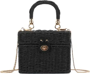2025 Woven Crossbody Handbag Casual Tote Bag Square Box Paper Rope Beach Vacation Travel Bag Top Handle