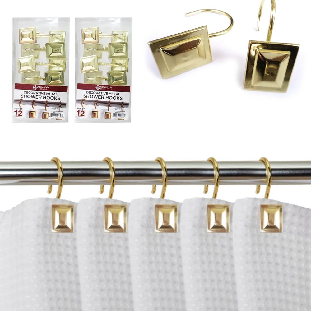 24 Pack Heavy Duty Metal Shower Hooks Decorative Rod Curtain Rings Bathroom Gold
