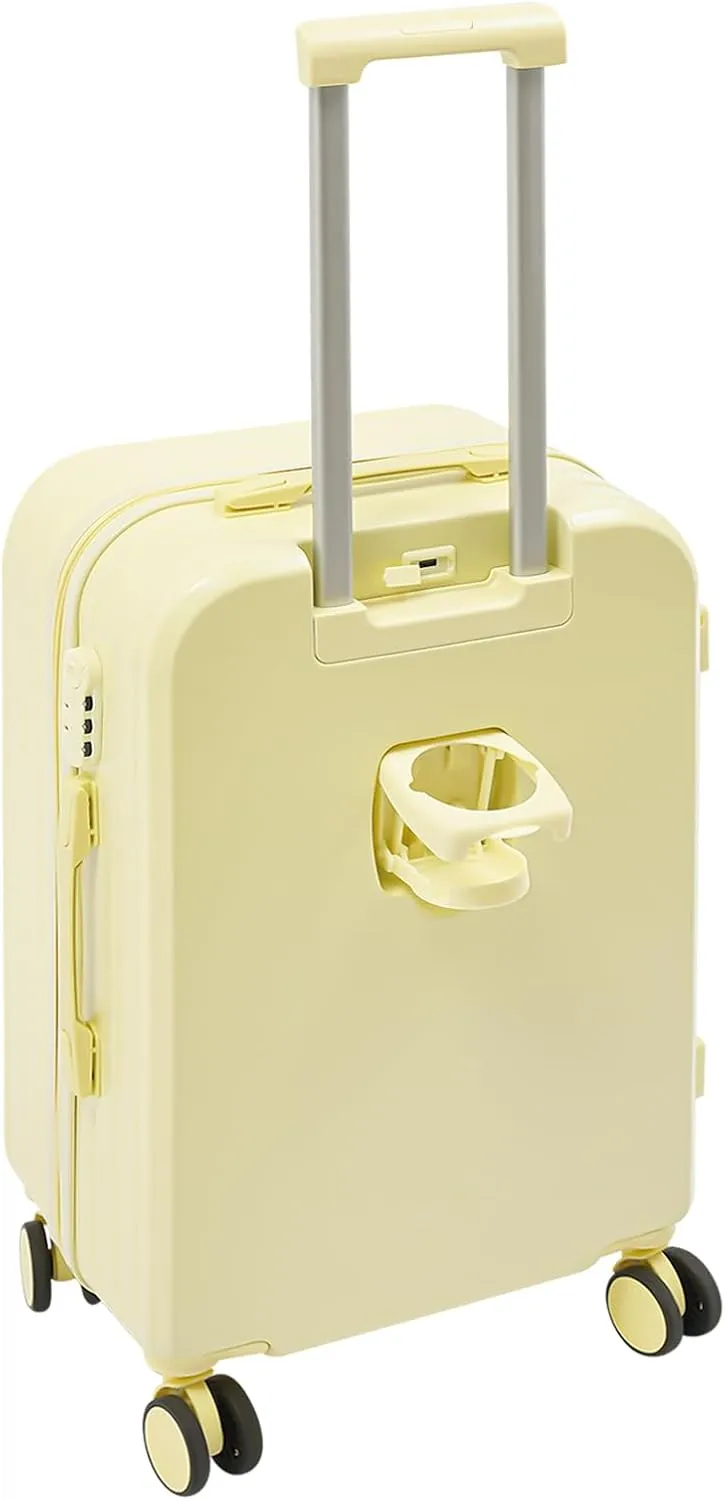 24inch Travel Luggage Suitcase, Suitcase with USB Port & Cup Holder & Password Lock, Carry-On Luggage for Business & Travel, Yellow