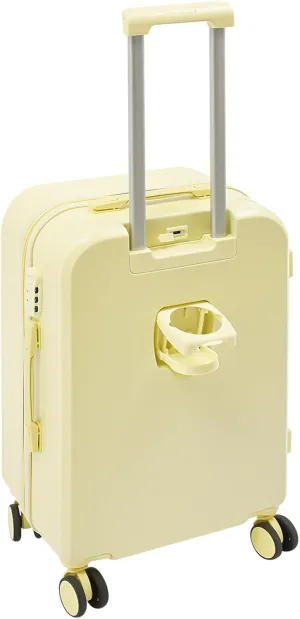 24inch Travel Luggage Suitcase, Suitcase with USB Port & Cup Holder & Password Lock, Carry-On Luggage for Business & Travel, Yellow