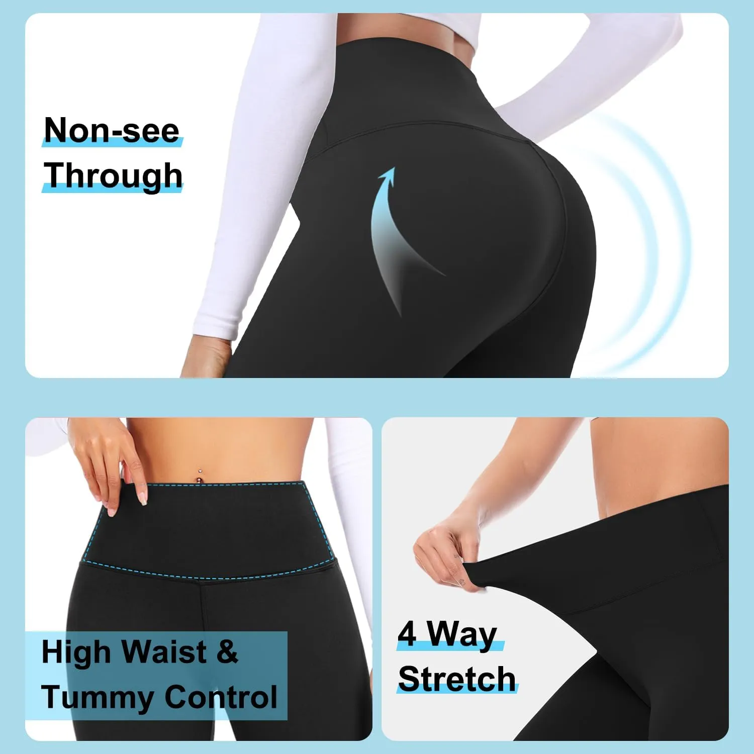 3 Pack High Waisted Leggings for Women No See-Through Soft Athletic Tummy Control Pants for Running Yoga Workout