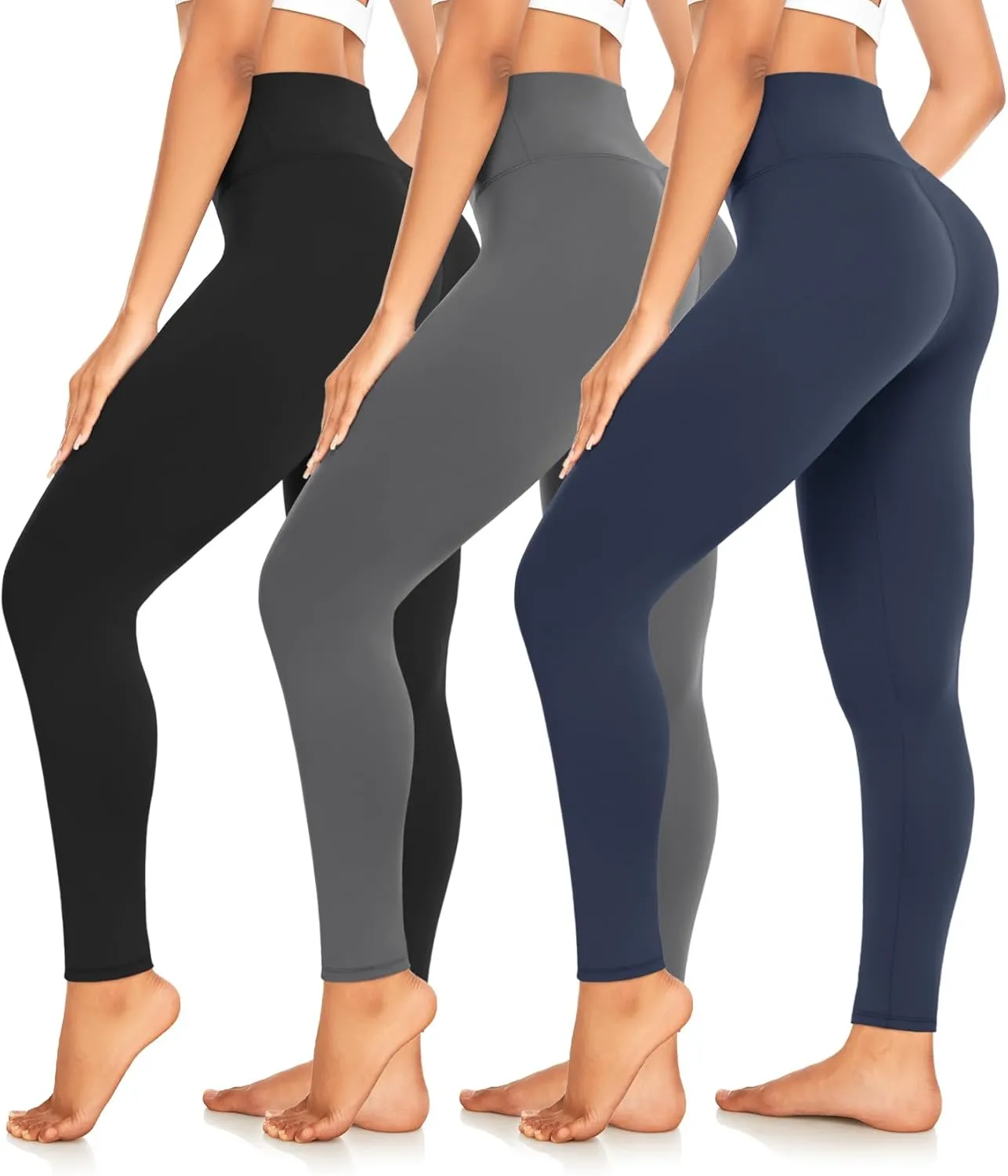3 Pack High Waisted Leggings for Women No See-Through Soft Athletic Tummy Control Pants for Running Yoga Workout