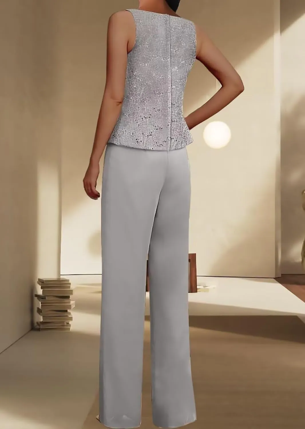 3 Pcs Pant Suit for Women Dressy Wedding Sparkly Sequins Long Sleeve Formal Outfit with Jacket