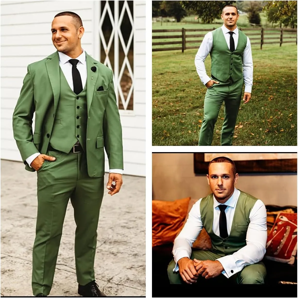 3 Pieces Business Mens Suit Notch Lapel Blazer Formal Wedding Groom Pants Tux Vest Tuxedos