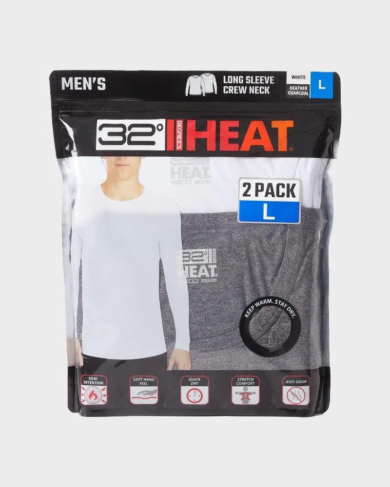 32 DEGREES Men's 2-Pack Performance Lightweight Thermal Baselayer Crewneck Top
