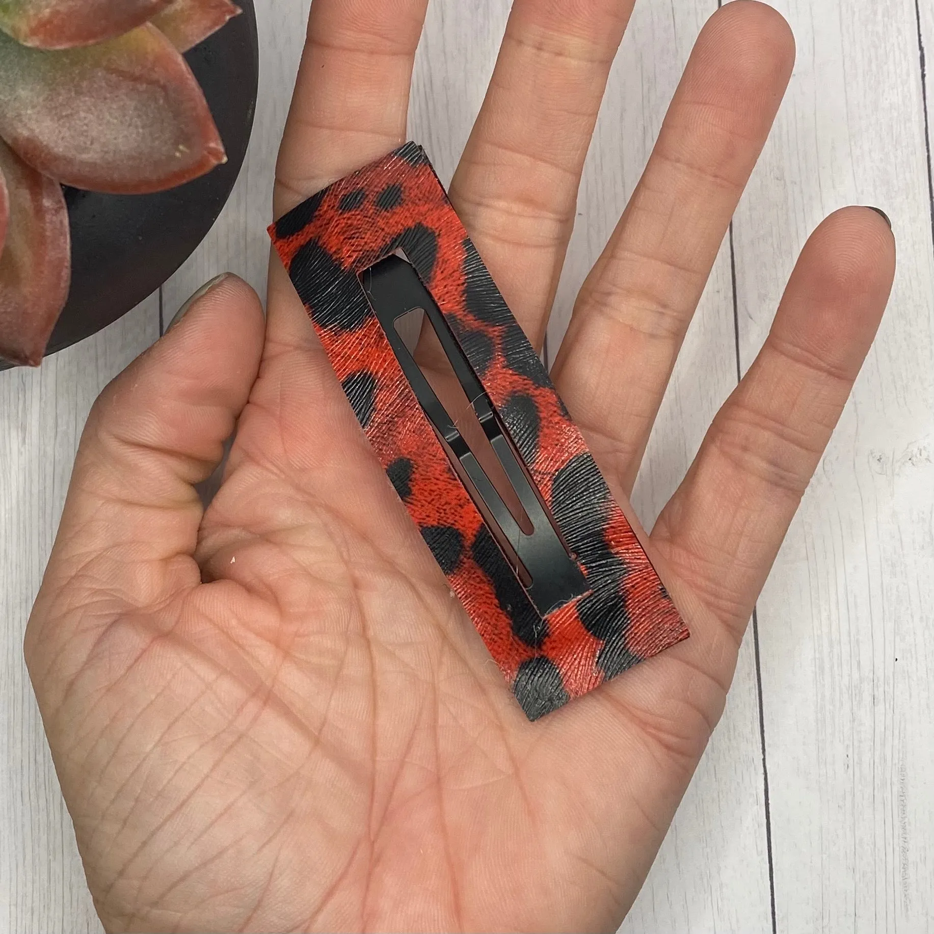 3.25 Red and Black Animal Print Rectangle Snap Clip