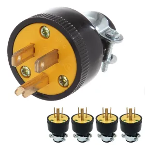 4 PC Male Plug Extension Cord Replacement Electrical Wire Repair NEMA 5-15P 15A