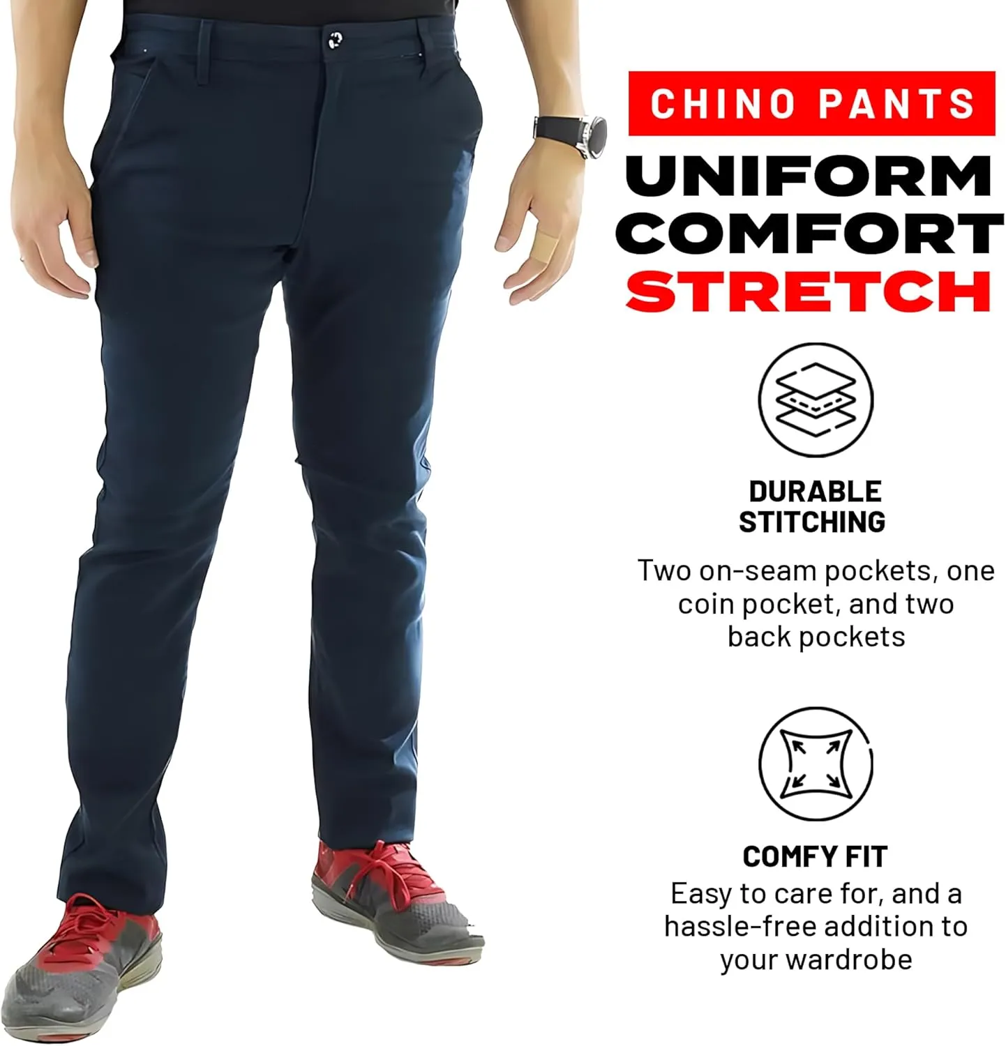 Access Chino Pants for Men, Premium Cotton & Spandex Blend, Basic Casual Uniform Stretchy Straight Fit Chinos Pants Men