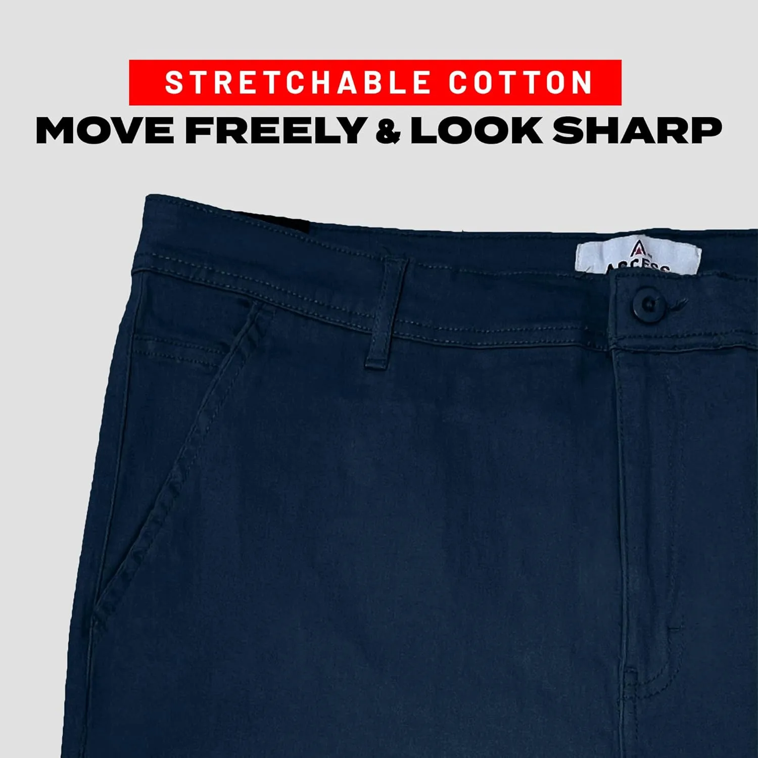 Access Chino Pants for Men, Premium Cotton & Spandex Blend, Basic Casual Uniform Stretchy Straight Fit Chinos Pants Men