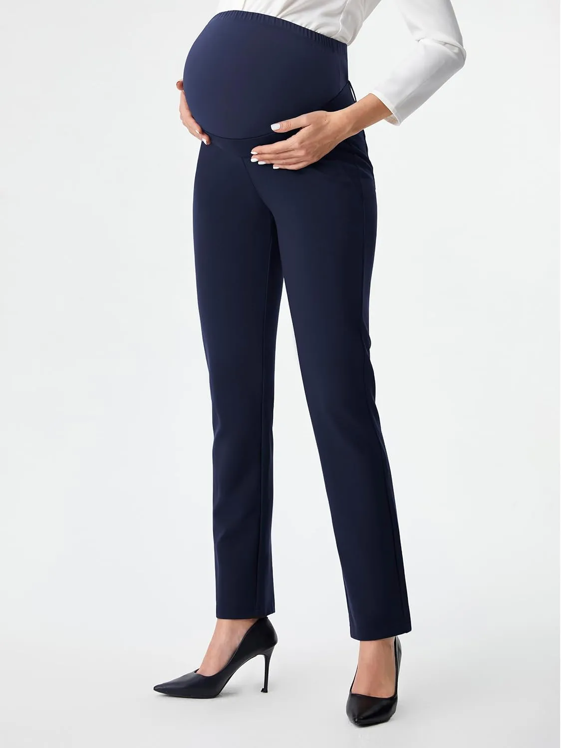 AFITNE Maternity Pants for Work Over The Belly Straight Leg Dress Pants Strethy Pregnancy Office Casual Yoga Pants