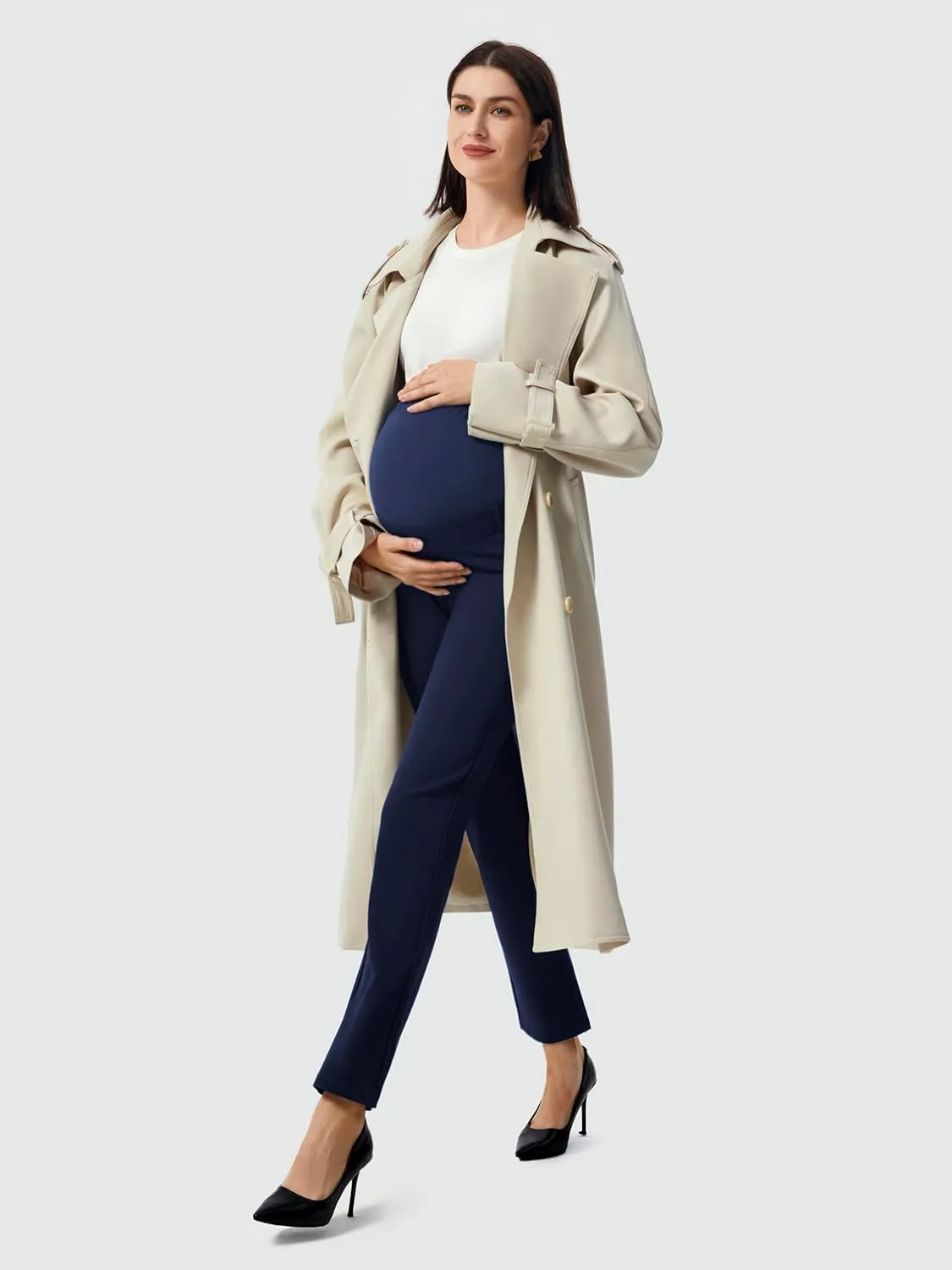 AFITNE Maternity Pants for Work Over The Belly Straight Leg Dress Pants Strethy Pregnancy Office Casual Yoga Pants