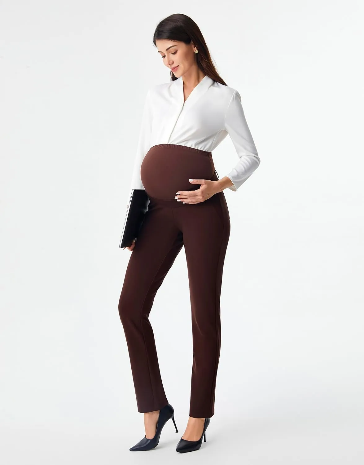 AFITNE Maternity Pants for Work Over The Belly Straight Leg Dress Pants Strethy Pregnancy Office Casual Yoga Pants