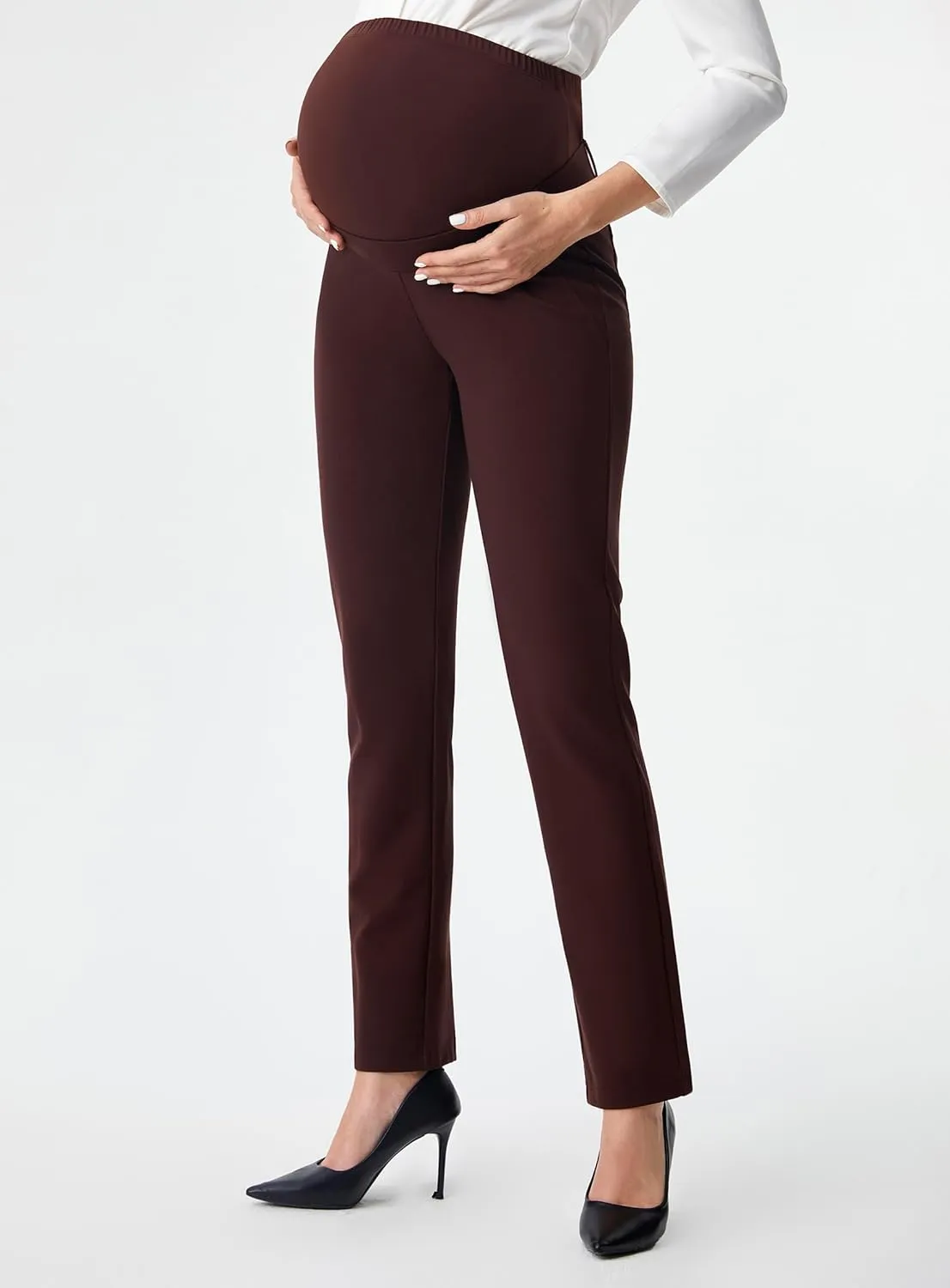 AFITNE Maternity Pants for Work Over The Belly Straight Leg Dress Pants Strethy Pregnancy Office Casual Yoga Pants