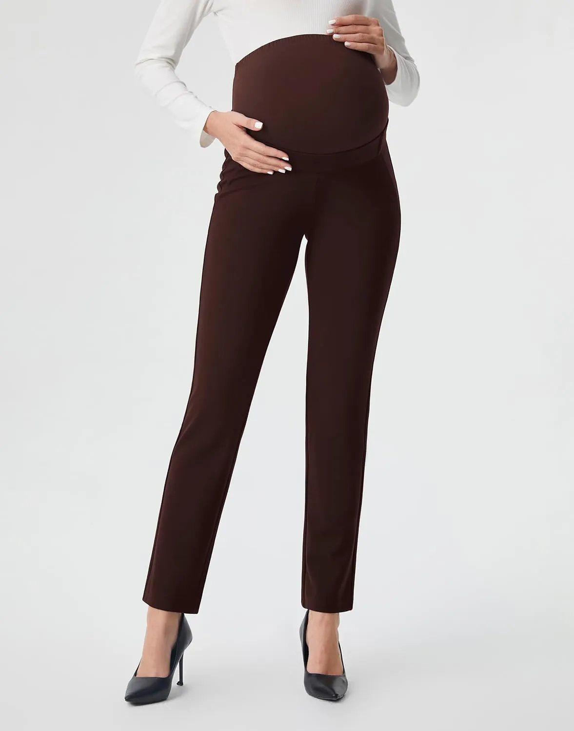 AFITNE Maternity Pants for Work Over The Belly Straight Leg Dress Pants Strethy Pregnancy Office Casual Yoga Pants