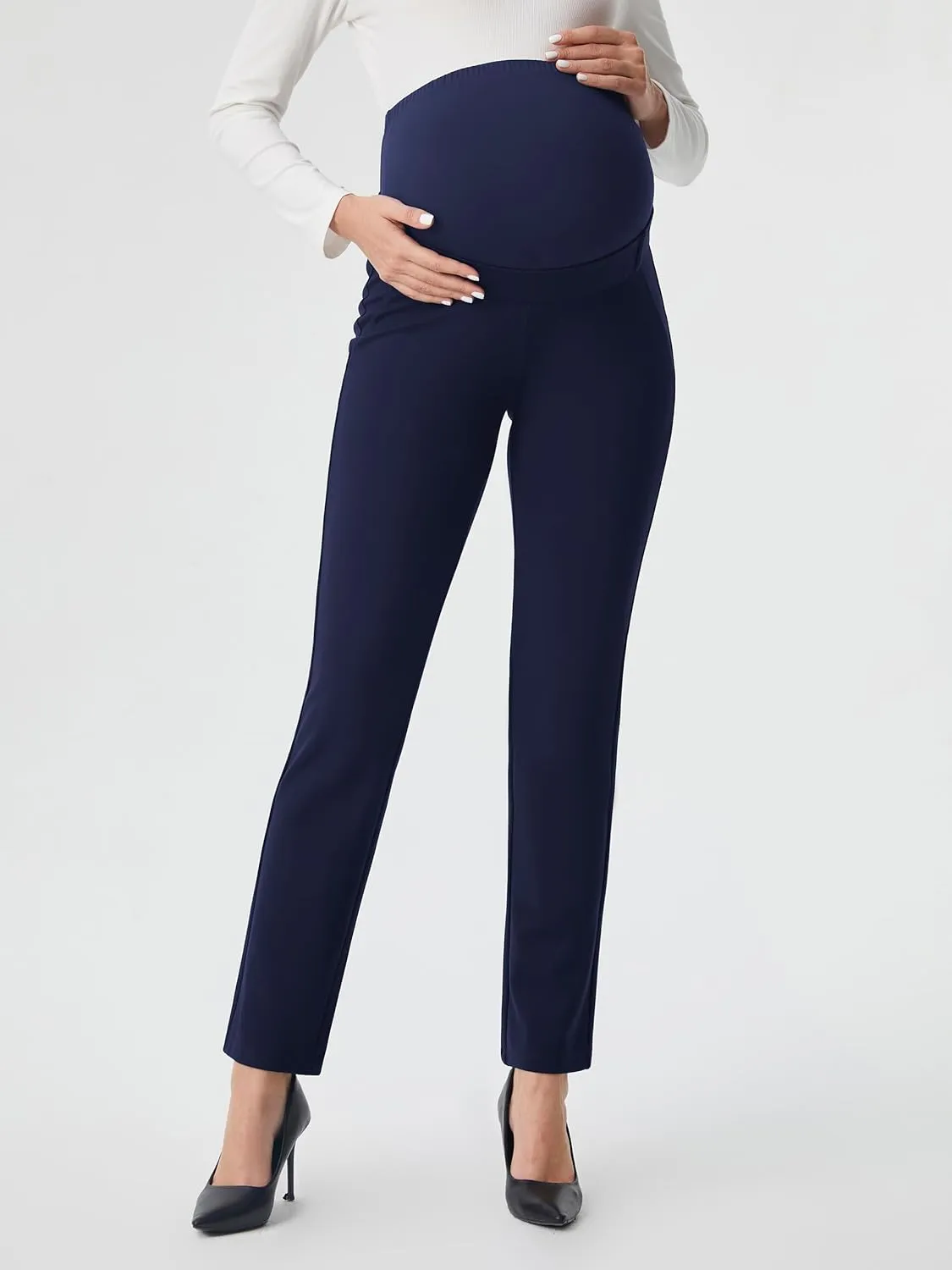 AFITNE Maternity Pants for Work Over The Belly Straight Leg Dress Pants Strethy Pregnancy Office Casual Yoga Pants