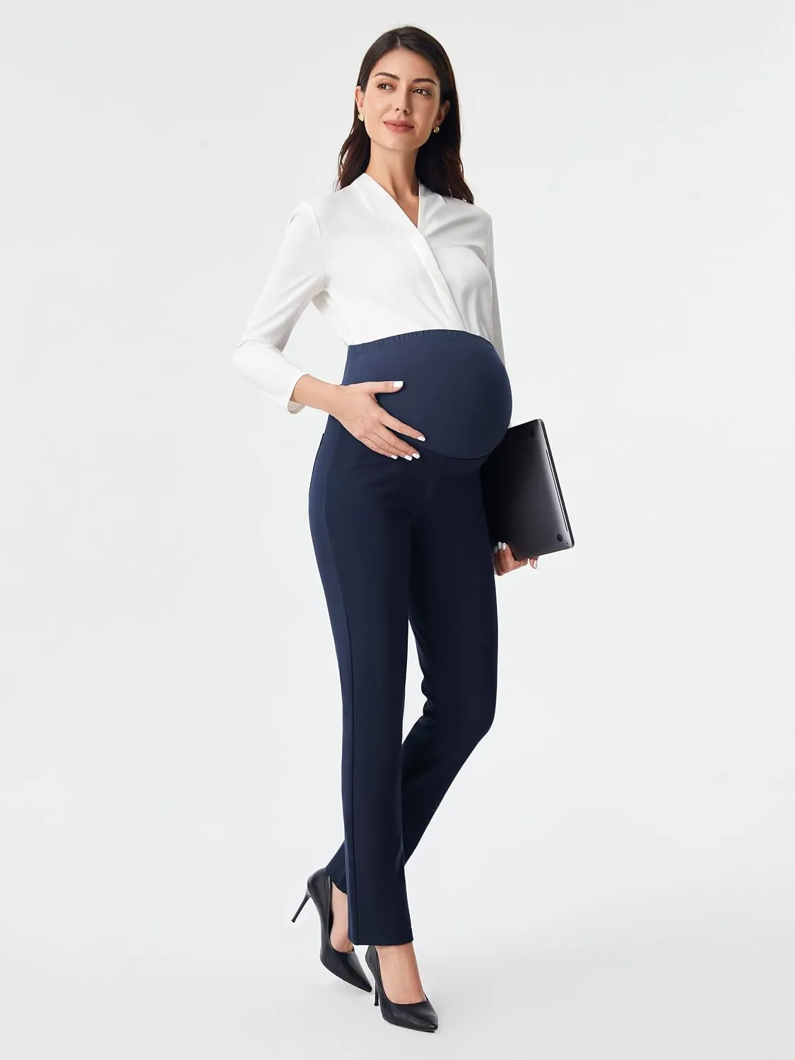 AFITNE Maternity Pants for Work Over The Belly Straight Leg Dress Pants Strethy Pregnancy Office Casual Yoga Pants