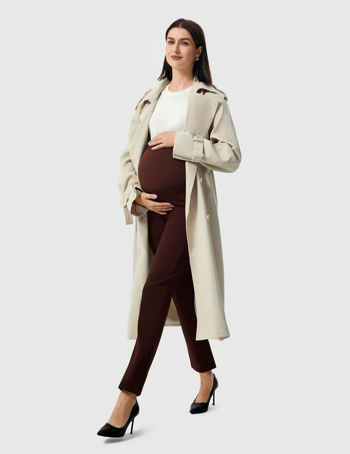 AFITNE Maternity Pants for Work Over The Belly Straight Leg Dress Pants Strethy Pregnancy Office Casual Yoga Pants