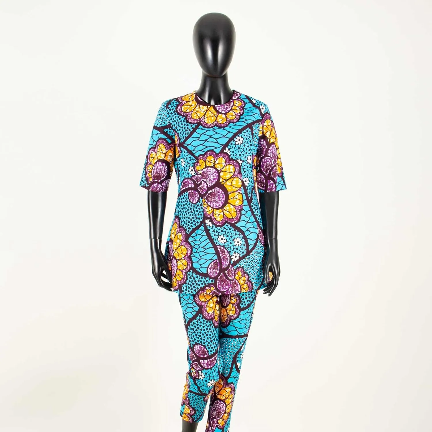 African Suits for Women Anakra Print Half Sleeve Top and Pants 2 Piece Set Outfits Dashiki Casual Tracksuit