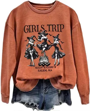 AIMITAG Girls Trip Salem Sweatshirt for Women Witches Vintage Salem Witch Shirts Time To Get Wicked Pullover