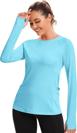 AKEWEI Womens Rash Guard UPF 50  SPF UV Long Sleeve Sun Protection Shirts Swim Tops with Thumb Hole