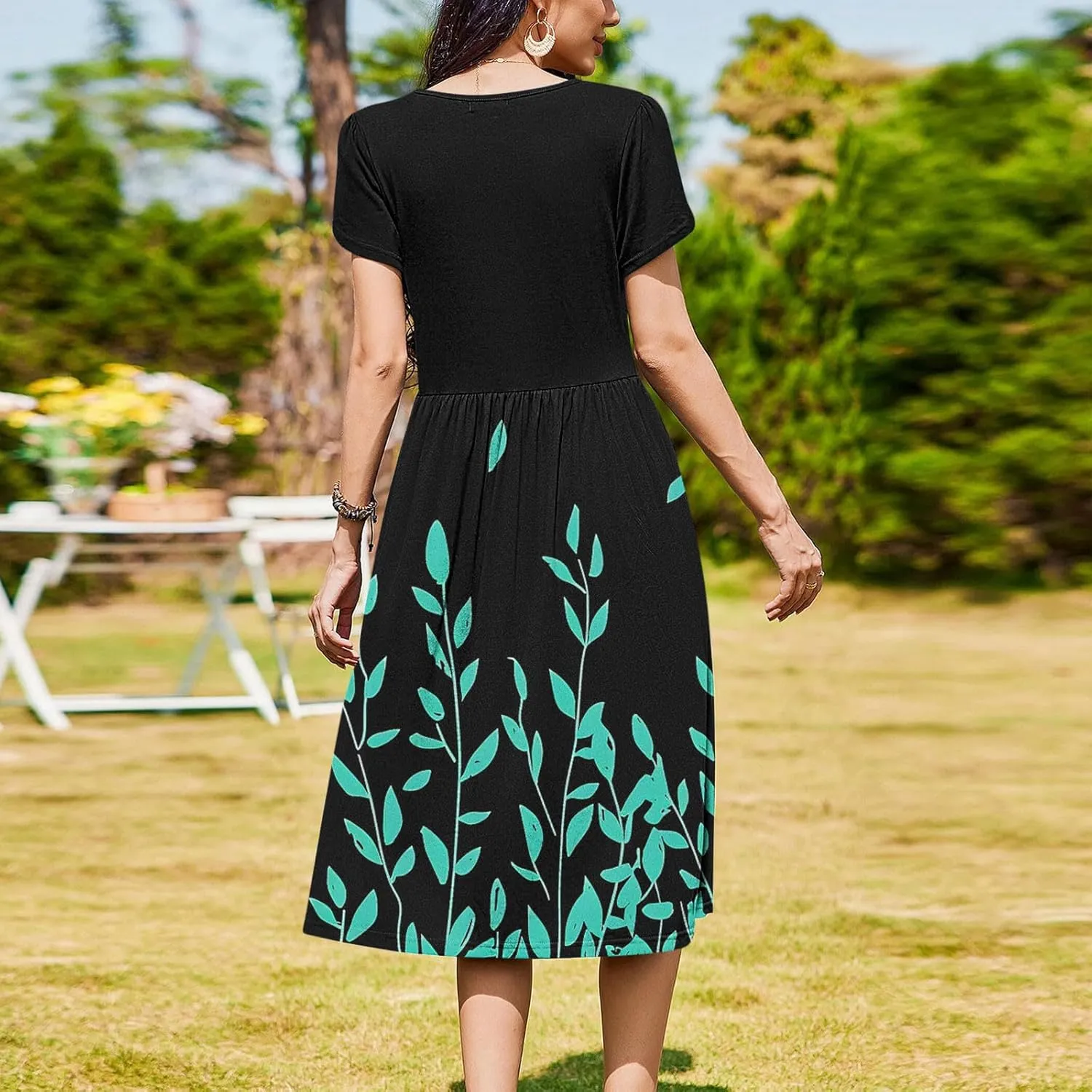 Aline Dress for Women Summer Short Sleeve Curvy Hem Dresses Vacation Boho Beach Sundress with Pockets