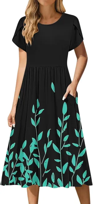 Aline Dress for Women Summer Short Sleeve Curvy Hem Dresses Vacation Boho Beach Sundress with Pockets