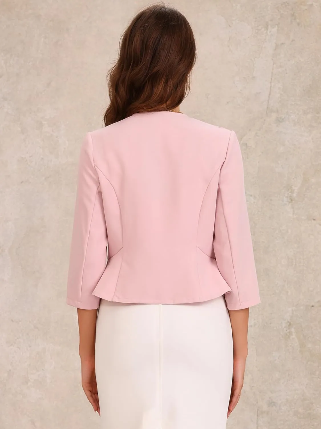 Allegra K Elegant Blazer for Women's Open Front Collarless 3/4 Sleeve Peplum Business Work Suit Jacket