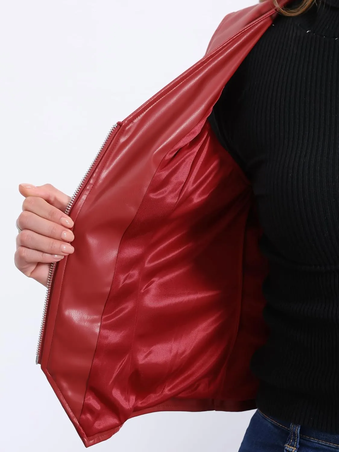 Allegra K Women's Faux Leather Waistcoat V Neck Sleeveless Zipper Motorcycle Biker Vintage Vest Jacket