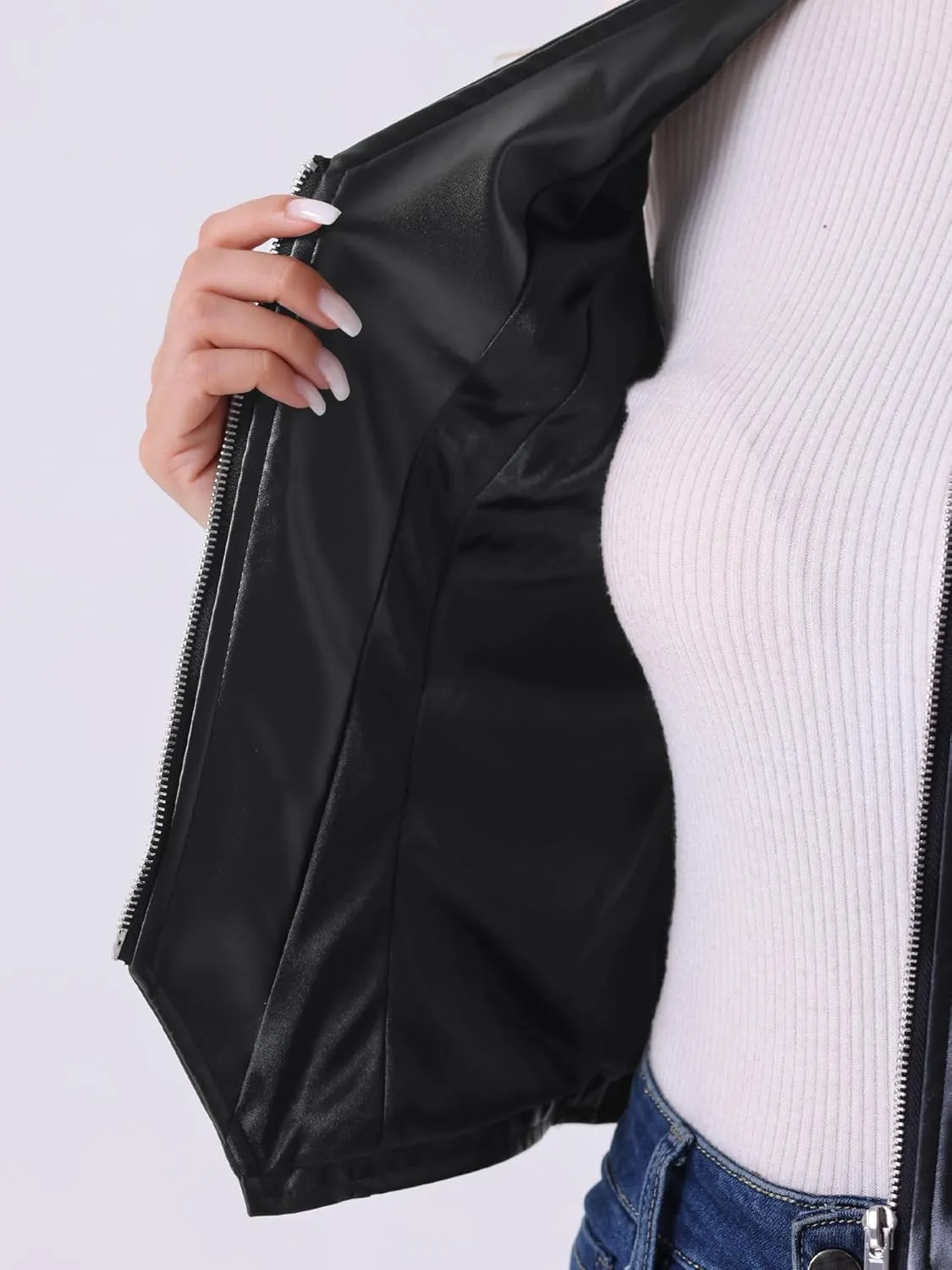 Allegra K Women's Faux Leather Waistcoat V Neck Sleeveless Zipper Motorcycle Biker Vintage Vest Jacket