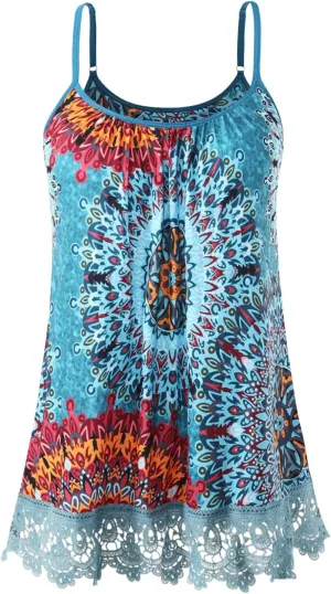 AMVELOP Women's Camisole Tops Built in Bra Casual Flowy Lace Tank Adjustable Strap Sleeveless Summer Outfits 2025