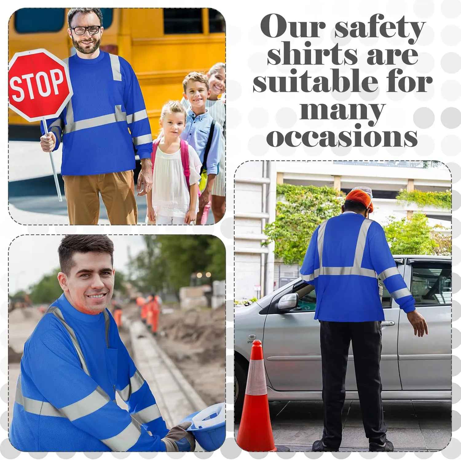 Amylove 4 Pcs Long Sleeve Safety Shirt High Visibility Reflective Construction Work Shirts for Men Women