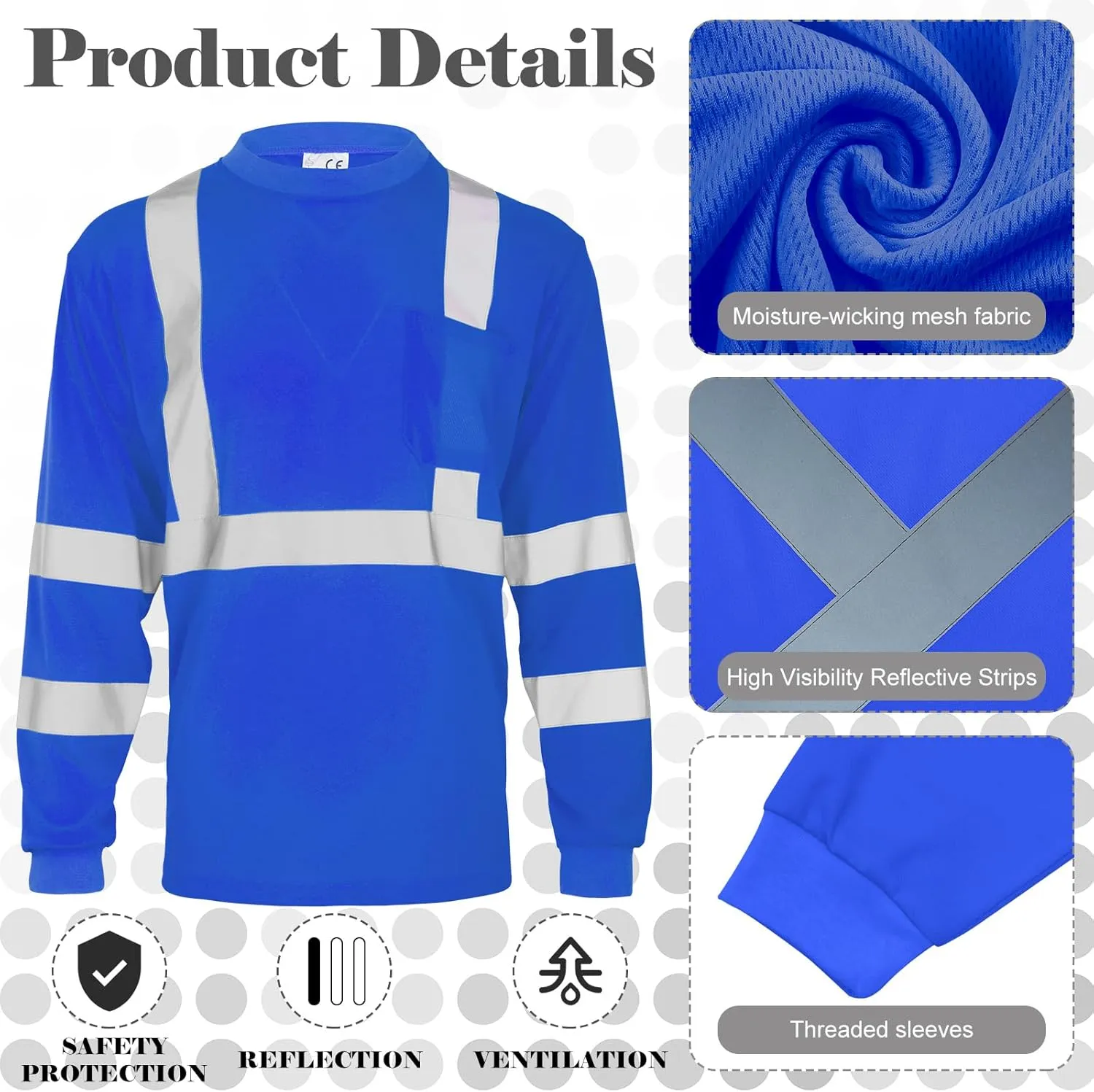 Amylove 4 Pcs Long Sleeve Safety Shirt High Visibility Reflective Construction Work Shirts for Men Women
