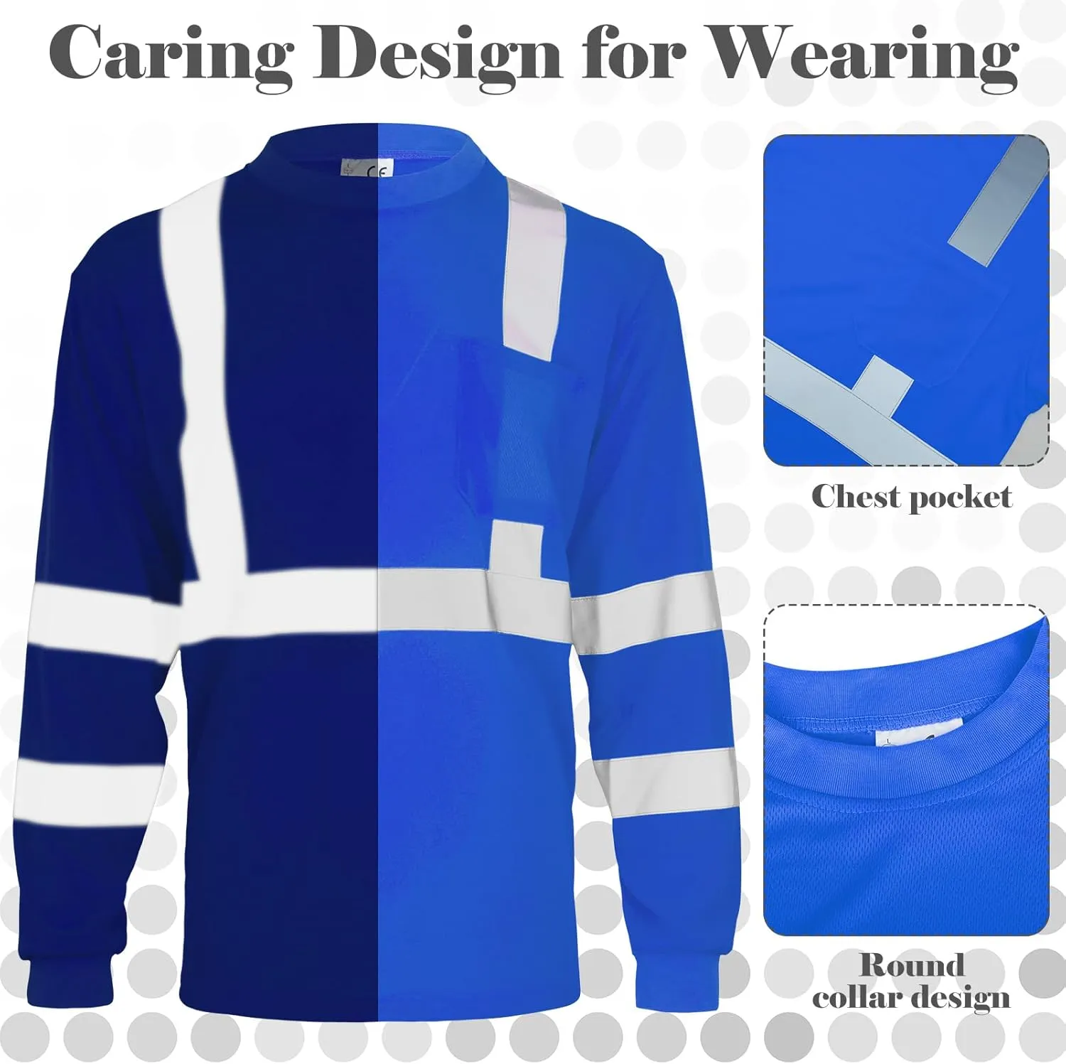 Amylove 4 Pcs Long Sleeve Safety Shirt High Visibility Reflective Construction Work Shirts for Men Women