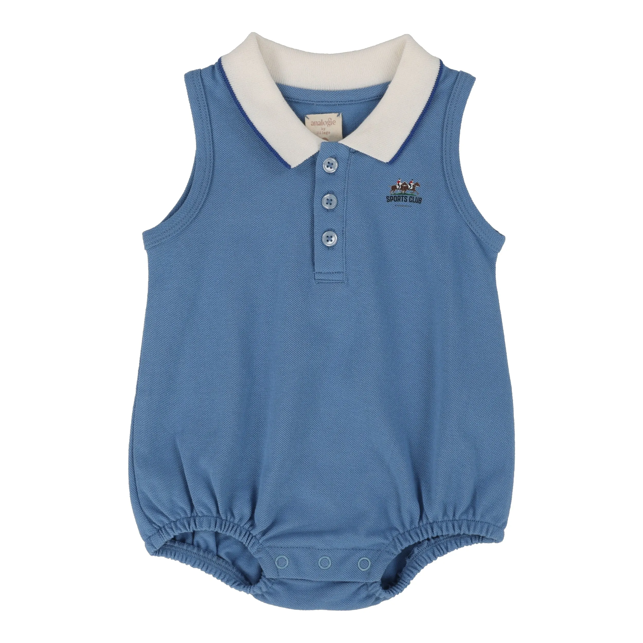 ANALOGIE BY LIL LEGS LIGHT BLUE SLEEVELESS POLO ROMPER
