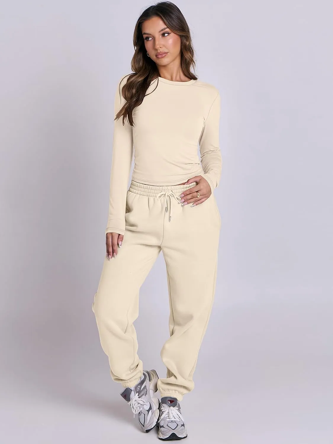 ANRABESS Womens 2 Piece Sweatsuits Long Sleeve Tight Shirt Tops Joggers Fleece Sweatpants Sets 2024 Fall Sweat Lounge Outfits