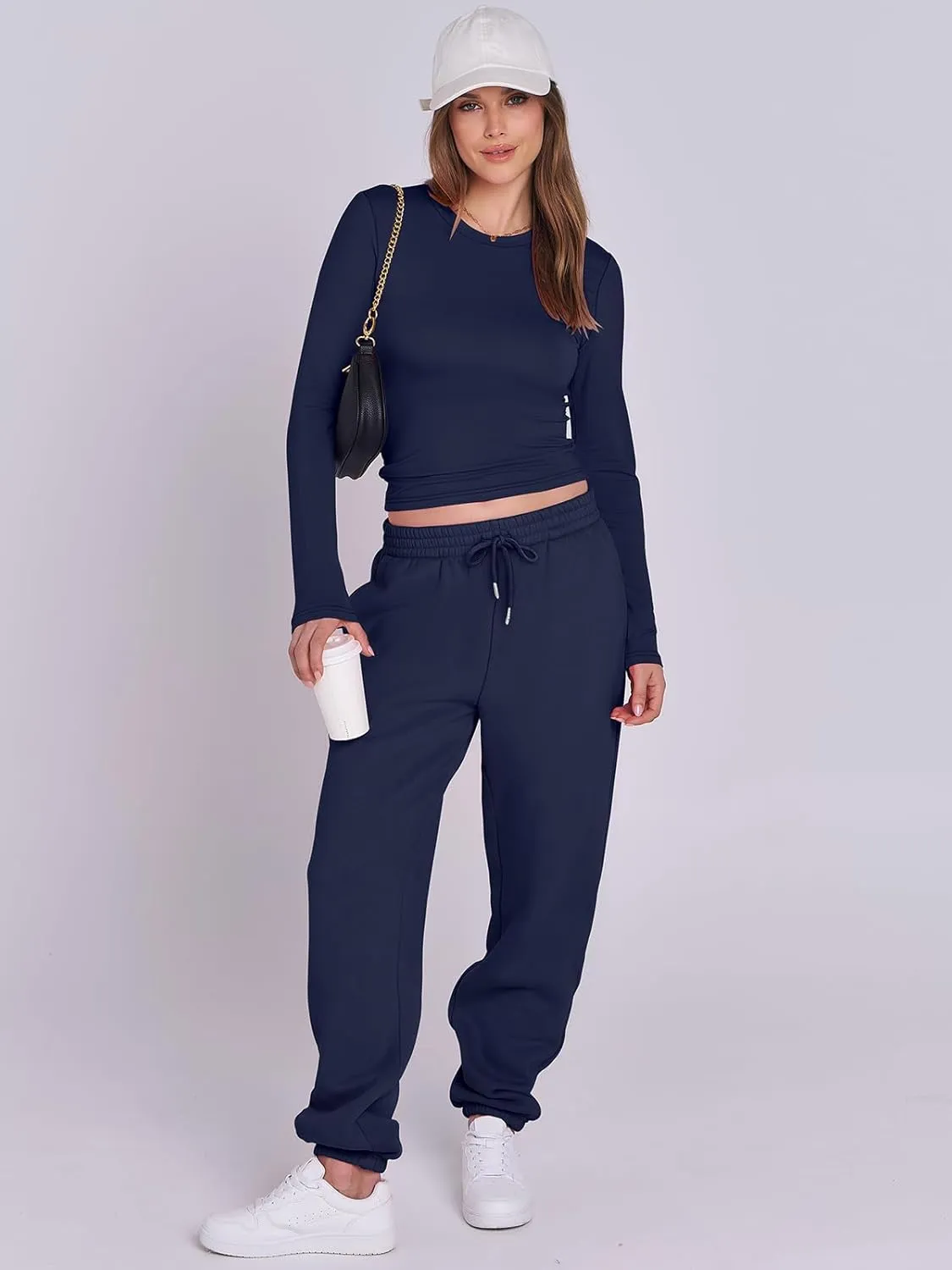 ANRABESS Womens 2 Piece Sweatsuits Long Sleeve Tight Shirt Tops Joggers Fleece Sweatpants Sets 2024 Fall Sweat Lounge Outfits
