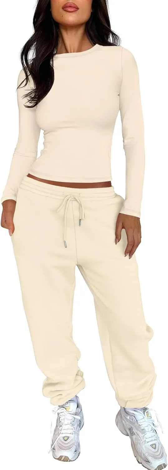 ANRABESS Womens 2 Piece Sweatsuits Long Sleeve Tight Shirt Tops Joggers Fleece Sweatpants Sets 2024 Fall Sweat Lounge Outfits